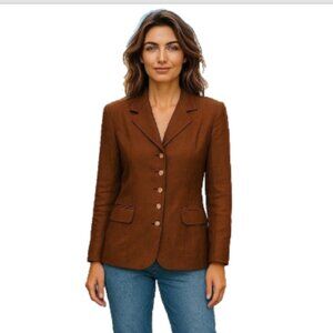 Ann Tjian for Kenar Blazer Petite 10 Brown Linen Silk Blend 5 Button Jacket